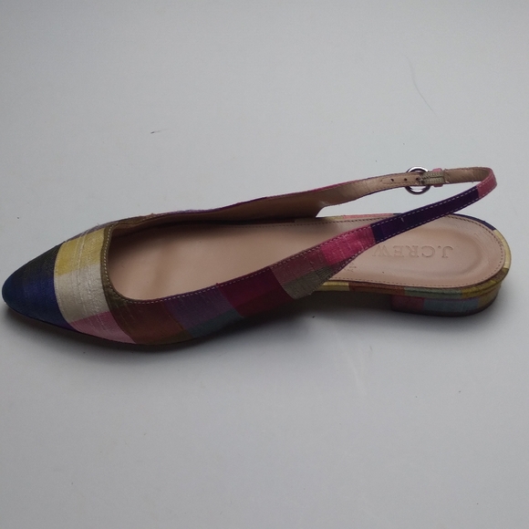 J. Crew Slingback flat shoes plaid fabric multicolor size 7.5 - Picture 8 of 9